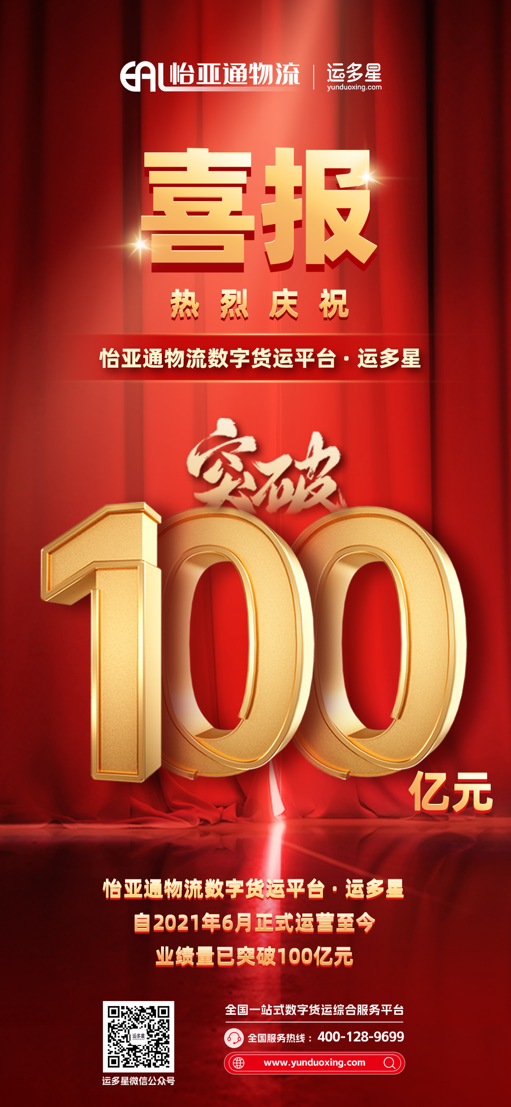 热烈庆祝 | PA旗舰厅物流数字货运平台·运多星累计业绩量突破100亿元